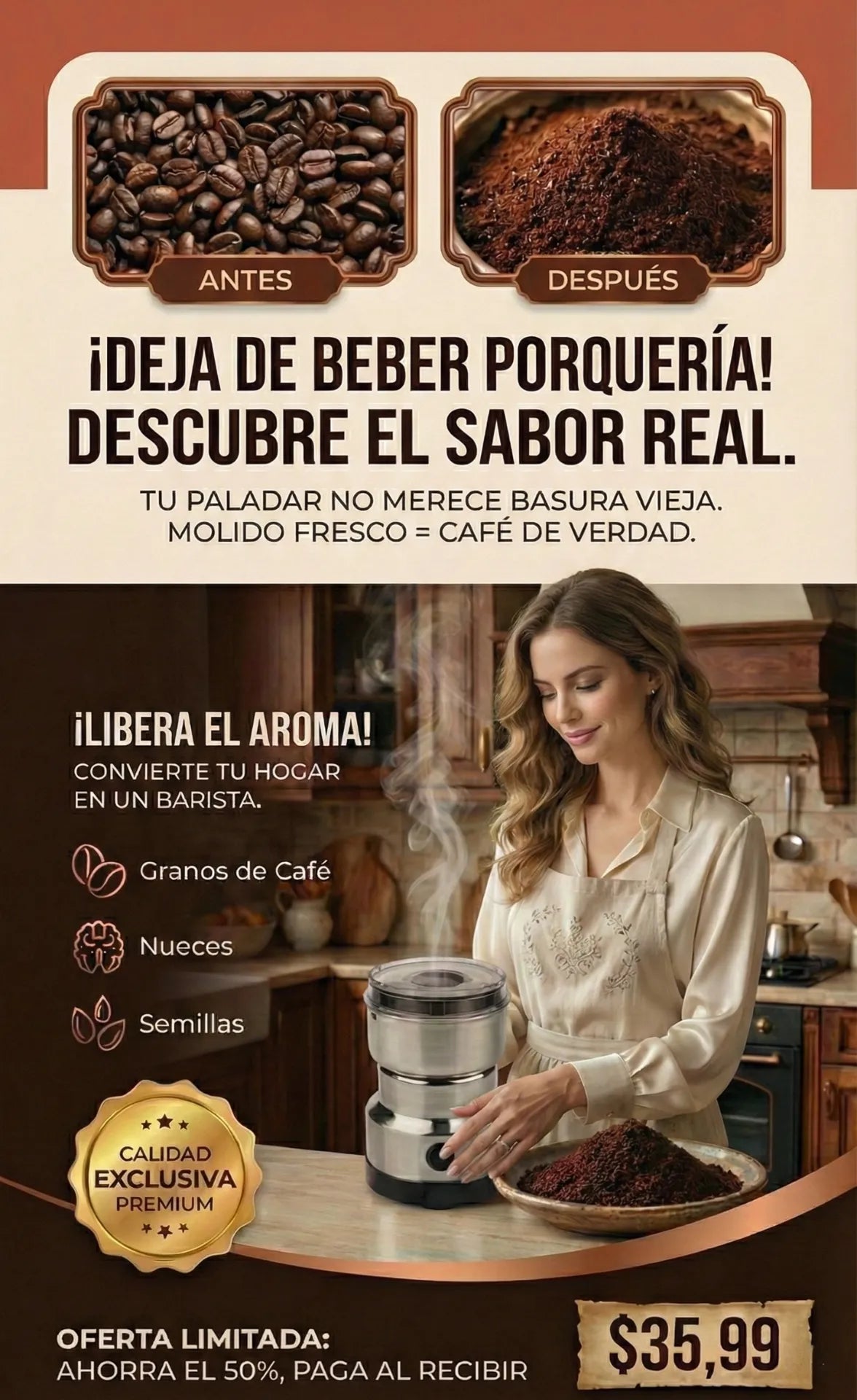 La harina industrial pierde nutrientes… la tuya, recién molida, los conserva TODOS.