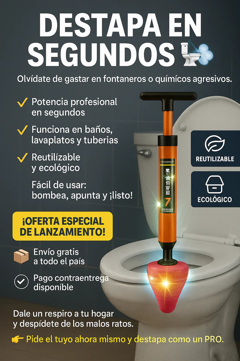 Destapador de Cañerias a Presion: Pistola neumatica para destapar baños, lavamanos y tuberias
