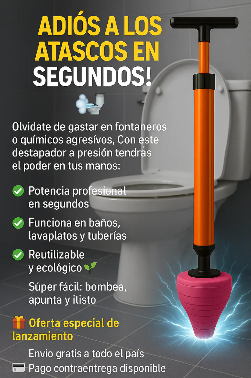 Destapador de Cañerias a Presion: Pistola neumatica para destapar baños, lavamanos y tuberias