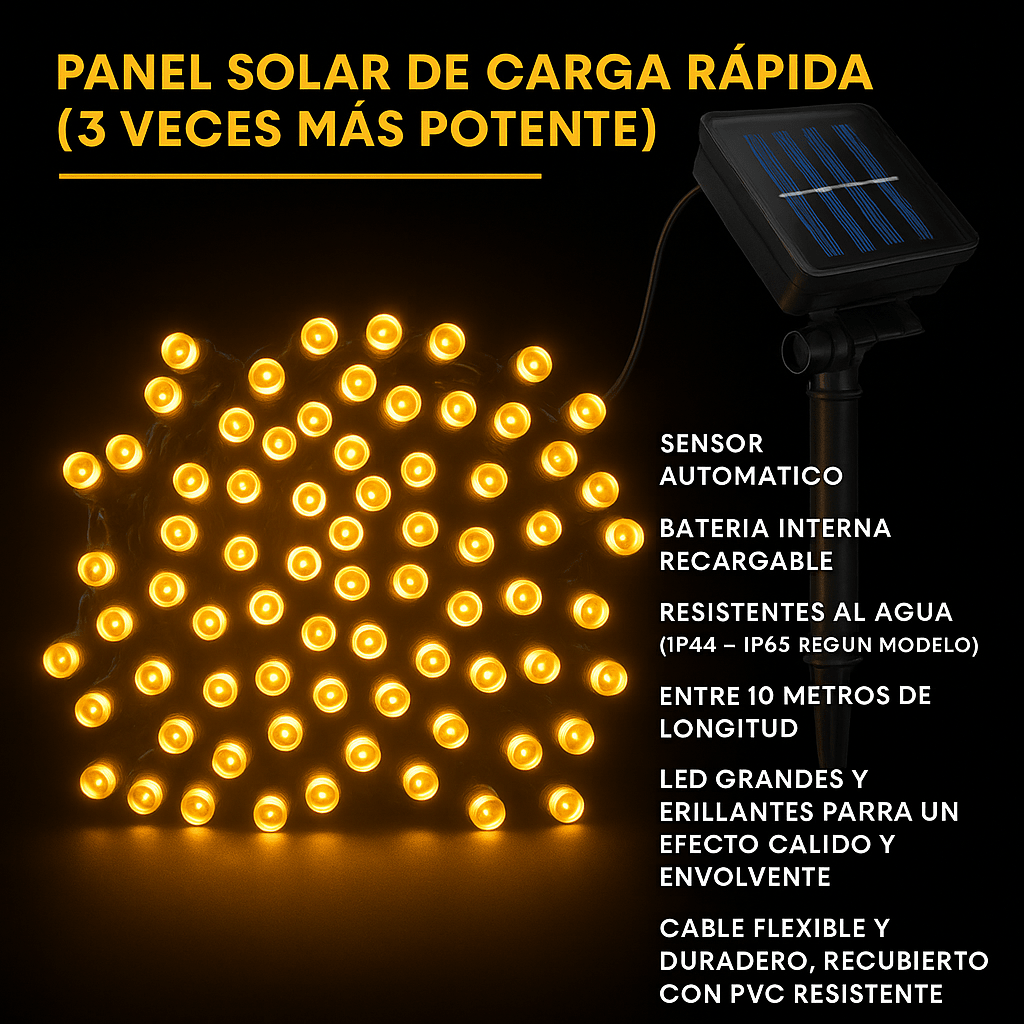 LUCES CÁLIDAS CON PANEL SOLAR – ILUMINA TU NAVIDAD SIN GASTAR LUZ