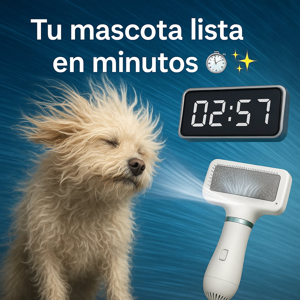 Cepillo Secador 2 en 1 Para Mascotas - Seca rápido, no quema y deja el pelaje brillante.