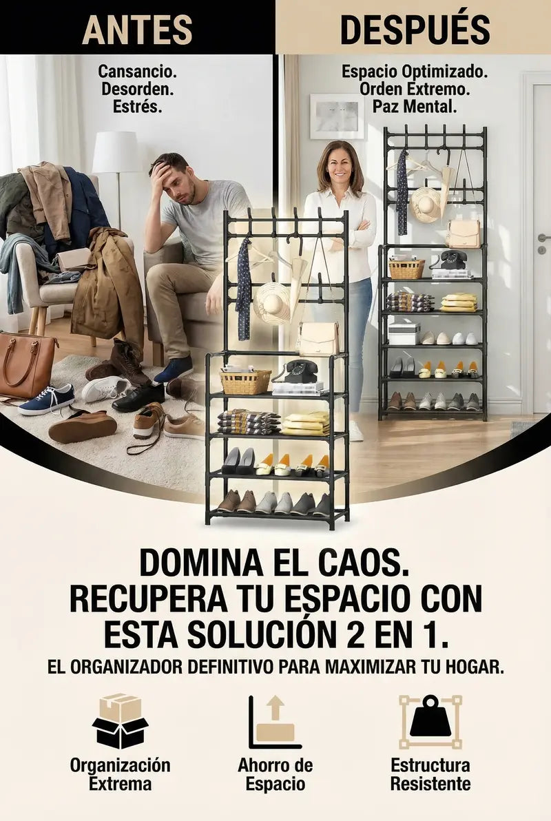 Zapatero perchero organizador 2 en 1