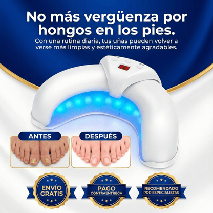 Los hongos NO desaparecen tapándolos. Usa esta lampara directo sobre la uña y empieza a notar el cambio.