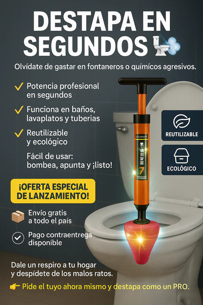 Destapador de Cañerias a Presion: Pistola neumatica para destapar baños, lavamanos y tuberias