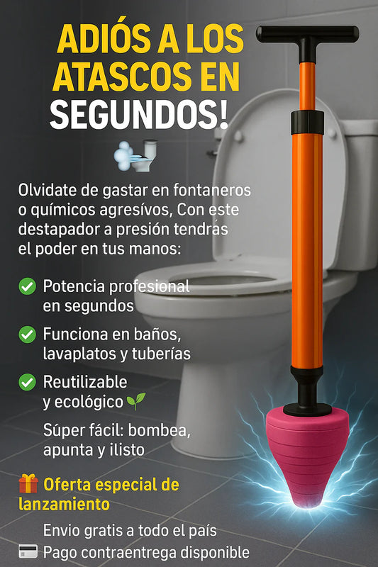 Destapador de Cañerias a Presion: Pistola neumatica para destapar baños, lavamanos y tuberias