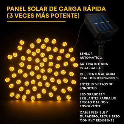 LUCES CÁLIDAS CON PANEL SOLAR – ILUMINA TU NAVIDAD SIN GASTAR LUZ