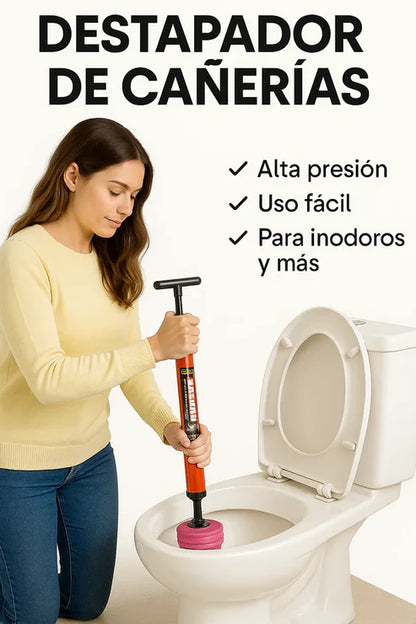 Destapador de Cañerias a Presion: Pistola neumatica para destapar baños, lavamanos y tuberias
