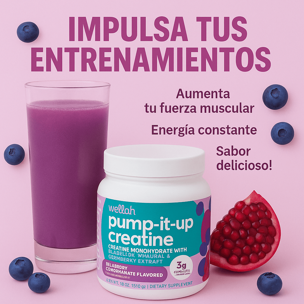 WELLAH CREATINA PARA MUJER | Energía y resistencia con sabor a arándano y granada.