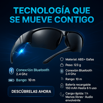GAFAS BLUETOOTH – Olvídate de los audífonos incómodos y los cables enredados.