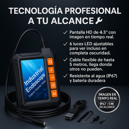 CÁMARA ENDOSCOPIO CON MONITOR HD – Encuentra el problema en segundos. Ahorra tiempo, dinero y dolores de cabeza.