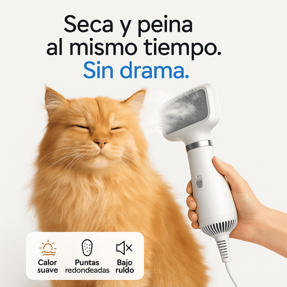Cepillo Secador 2 en 1 Para Mascotas - Seca rápido, no quema y deja el pelaje brillante.