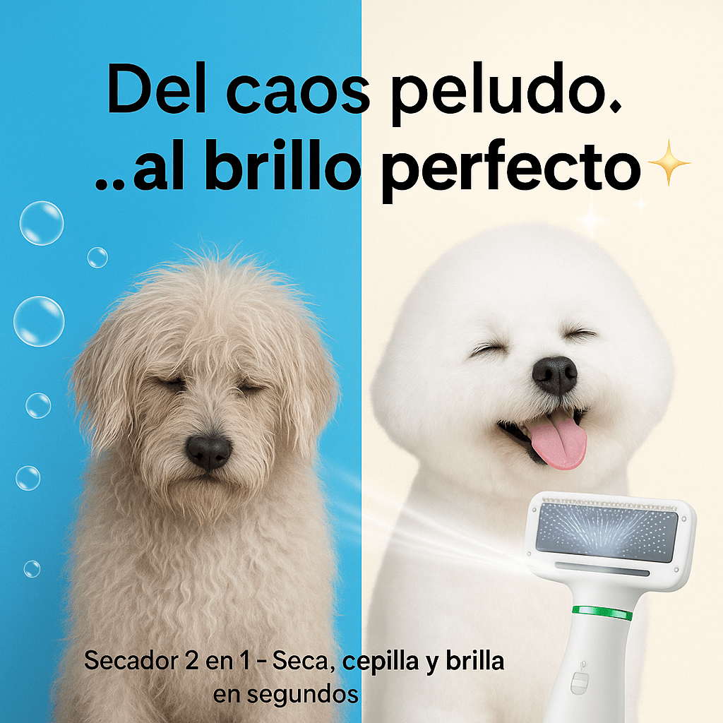 Cepillo Secador 2 en 1 Para Mascotas - Seca rápido, no quema y deja el pelaje brillante.