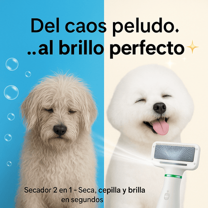 Cepillo Secador 2 en 1 Para Mascotas - Seca rápido, no quema y deja el pelaje brillante.