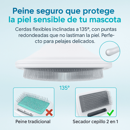 Cepillo Secador 2 en 1 Para Mascotas - Seca rápido, no quema y deja el pelaje brillante.