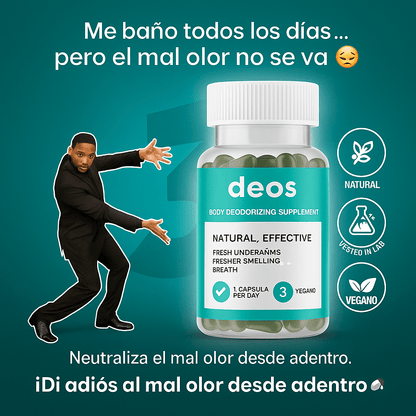 DEOS - 3 FRASCOS de Suplemento Desodorante Corporal | Huele a poder, no a establo.