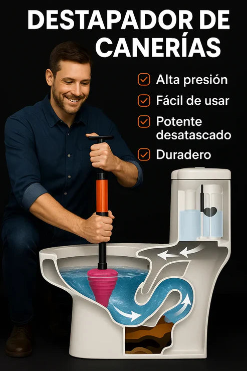 Destapador de Cañerias a Presion: Pistola neumatica para destapar baños, lavamanos y tuberias